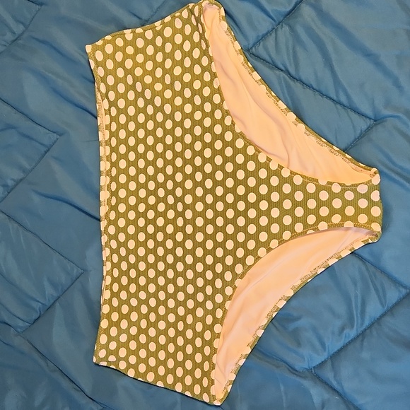 Aerie High Waisted Full Coverage Bikini Bottoms Green with White Polka Dots XXL - Picture 1 of 7